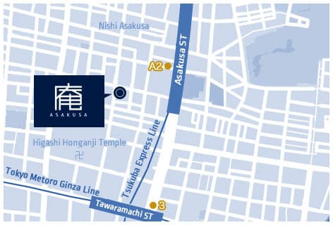 2-minute walk from the South Bicycle Parking Area Exit of the Tsukuba Express Asakusa Station.4-minute walk from Exit 3 of the Ginza Line Tawaramachi Station.